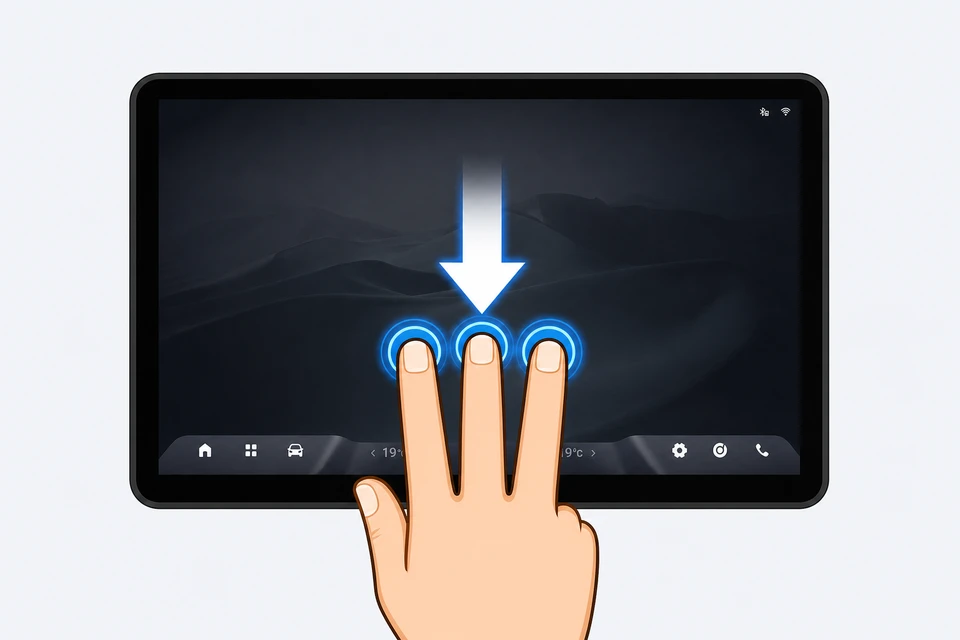 Three fingers swipe down to lower the temperature