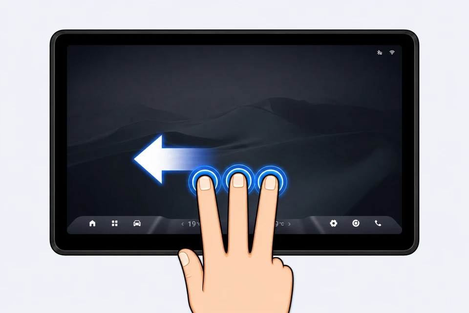 Three fingers swipe left to reduce fan speed