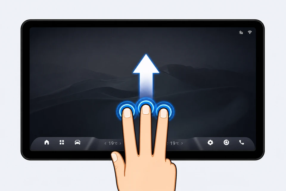 Three fingers swipe up to raise the temperature