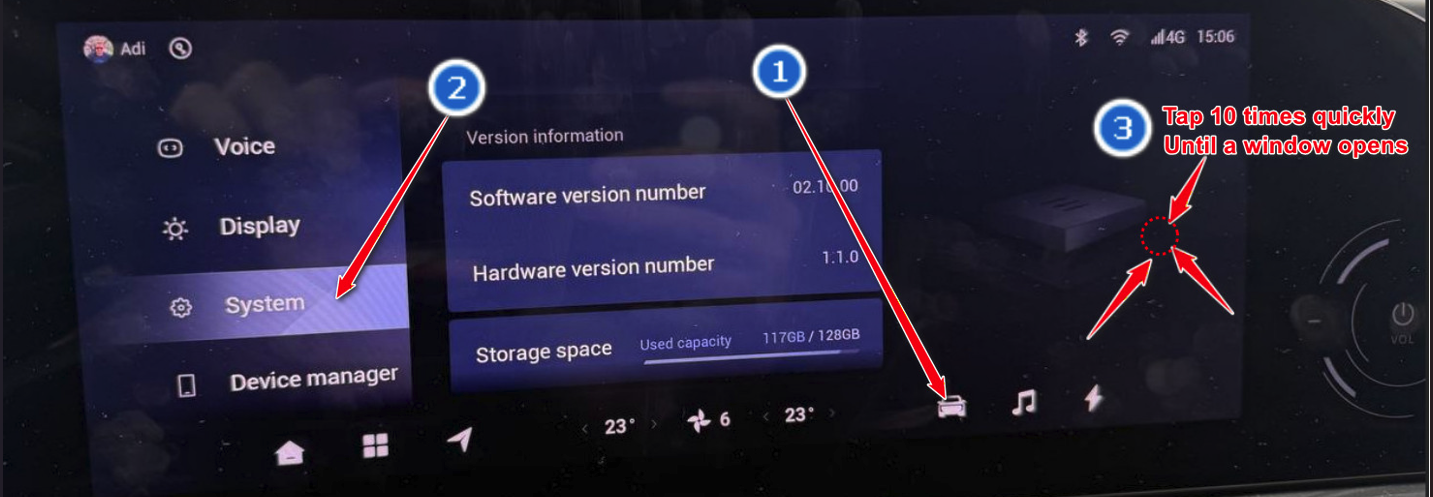 O9 multimedia settings showing how to open the Engineer menu.
