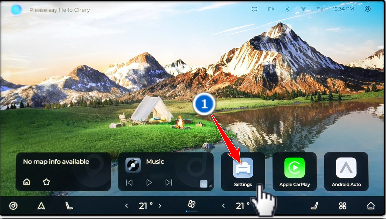 T8 and T9 multimedia home screen with the Settings app marked.