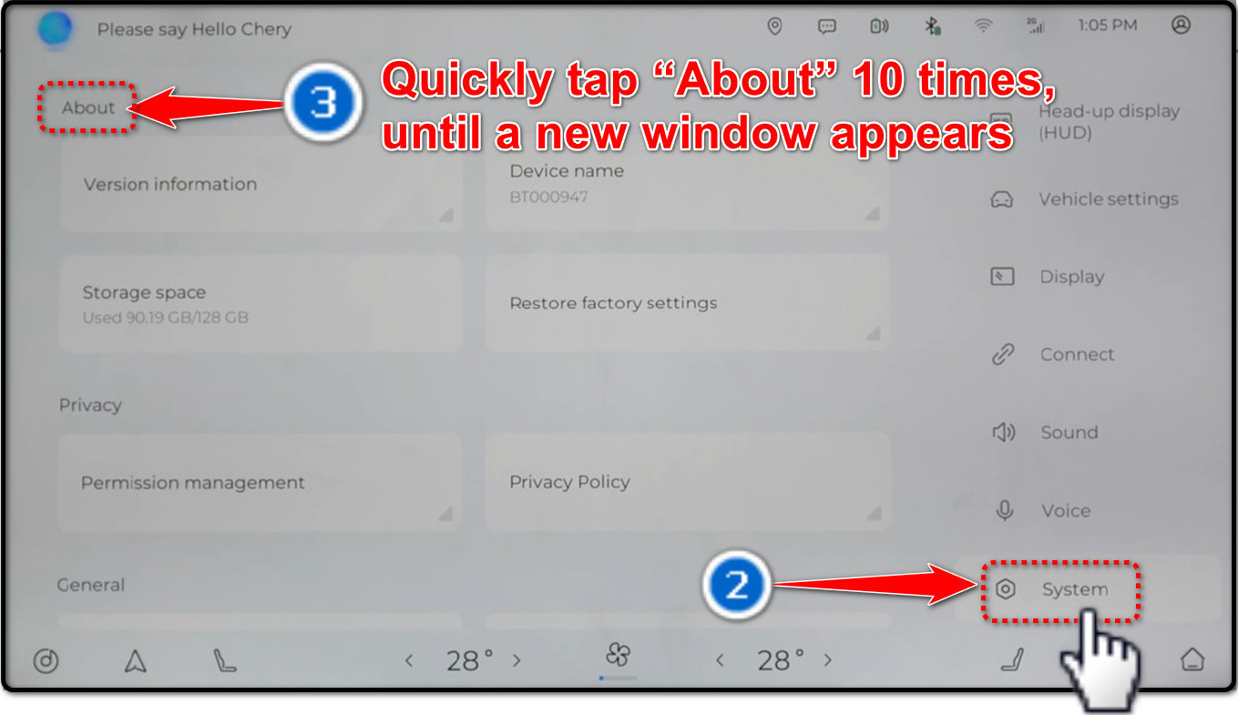 T8 and T9 System settings with the About control marked.