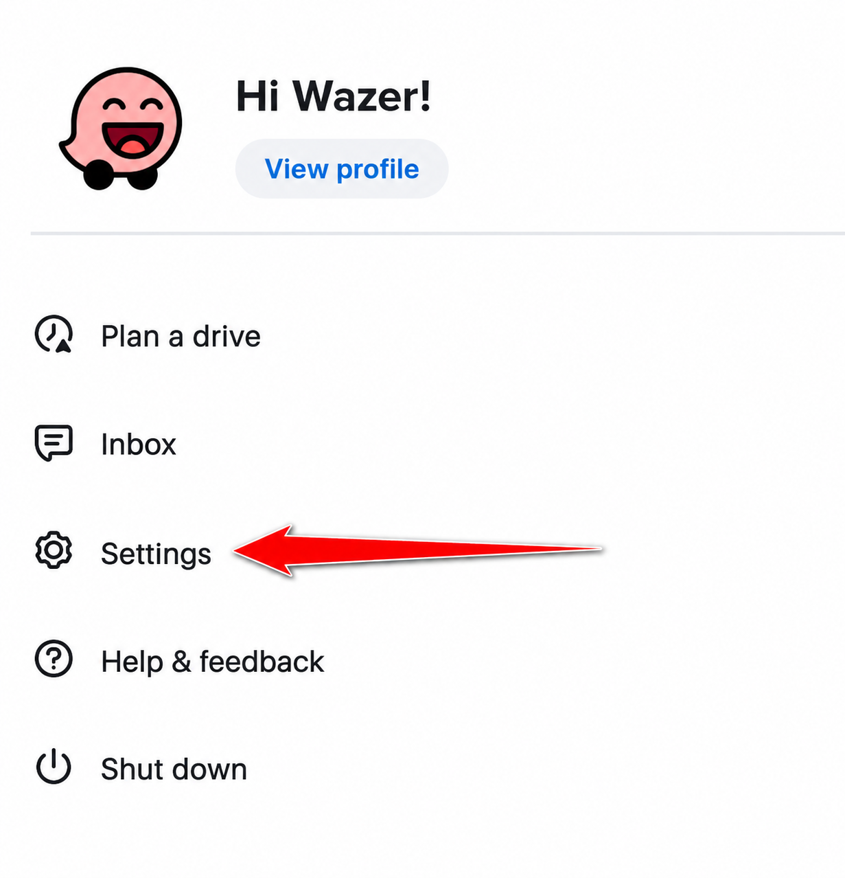 Select Settings in the English Waze menu