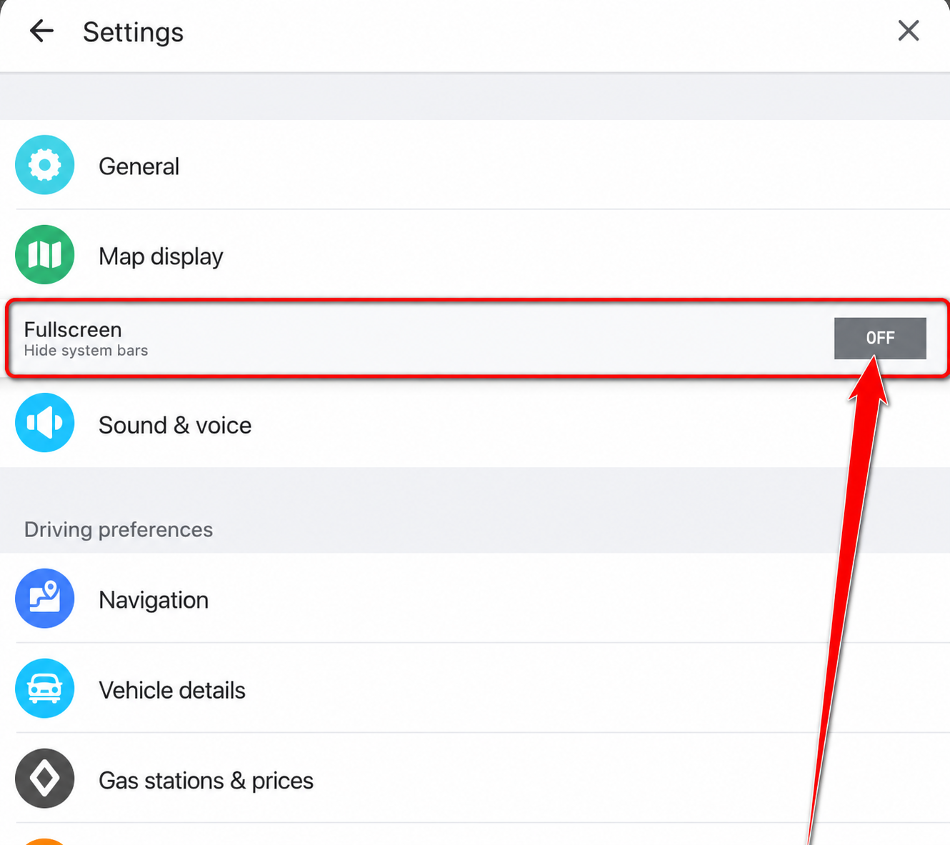 Enable Fullscreen in the English Waze settings