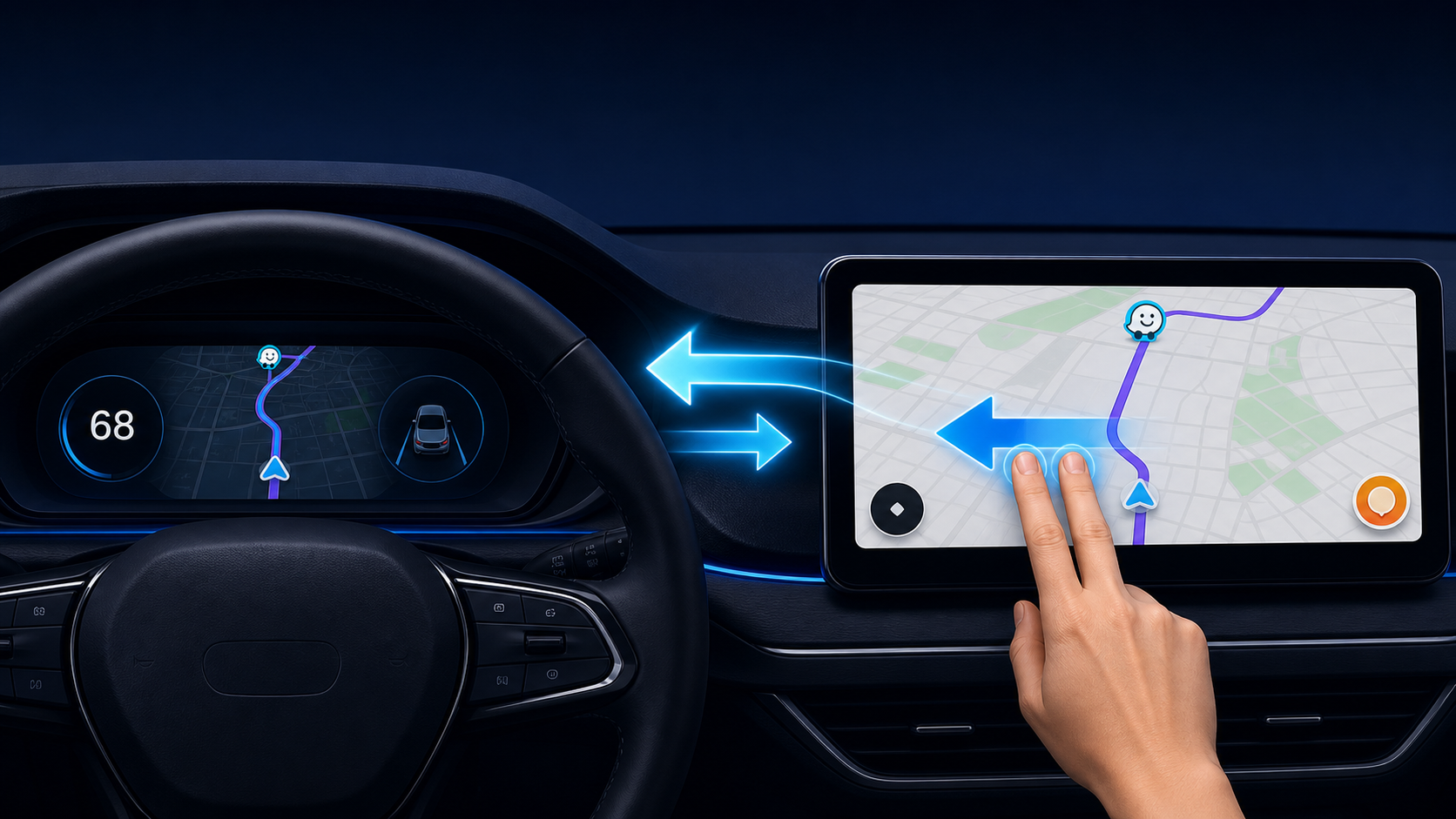 Moving Waze between the main screen and driver display